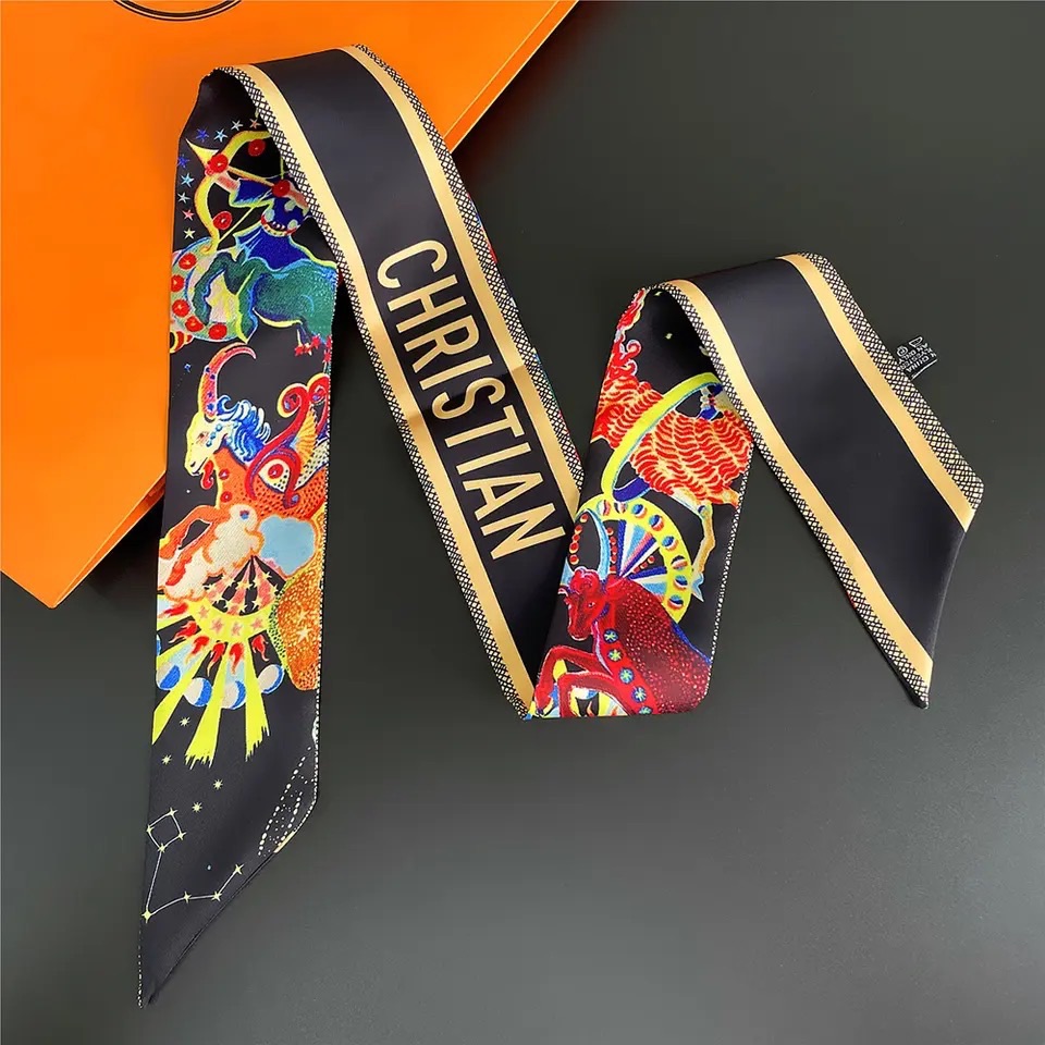 Christian Lux Fashion Constellation Designer Women Bandana Ribbon Scarf